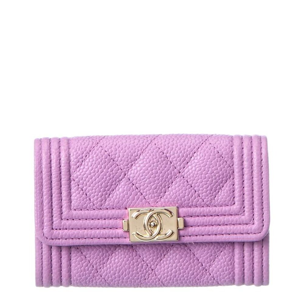 Chanel Purple Quilted Caviar Leather Boy Card Holder (Authentic Pre-Loved)